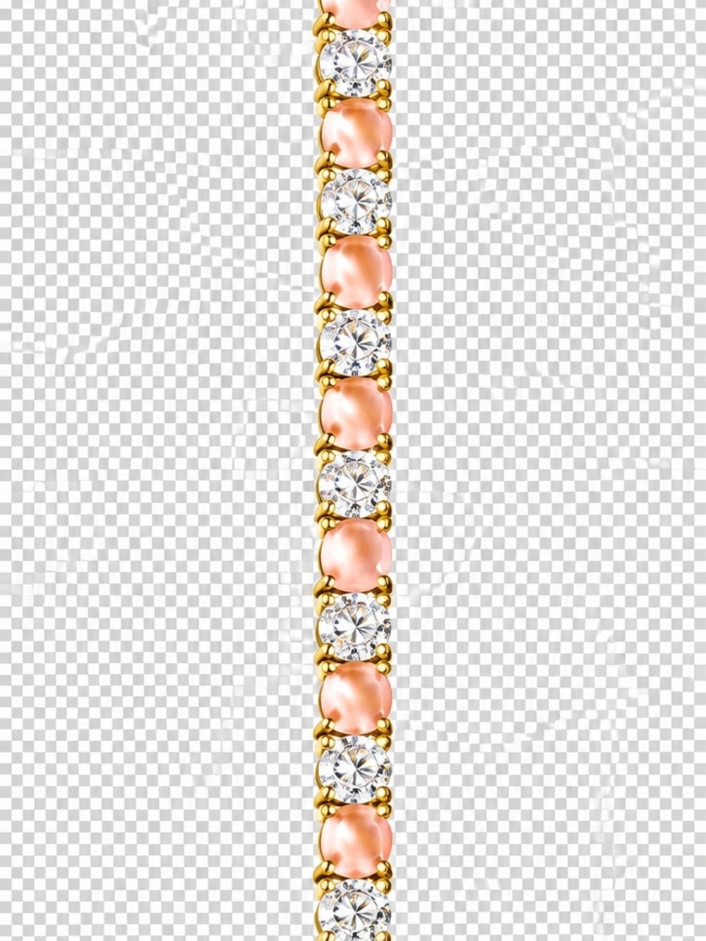 Gold Tennis Bracelet with Pink Pearls and Clear Stones
